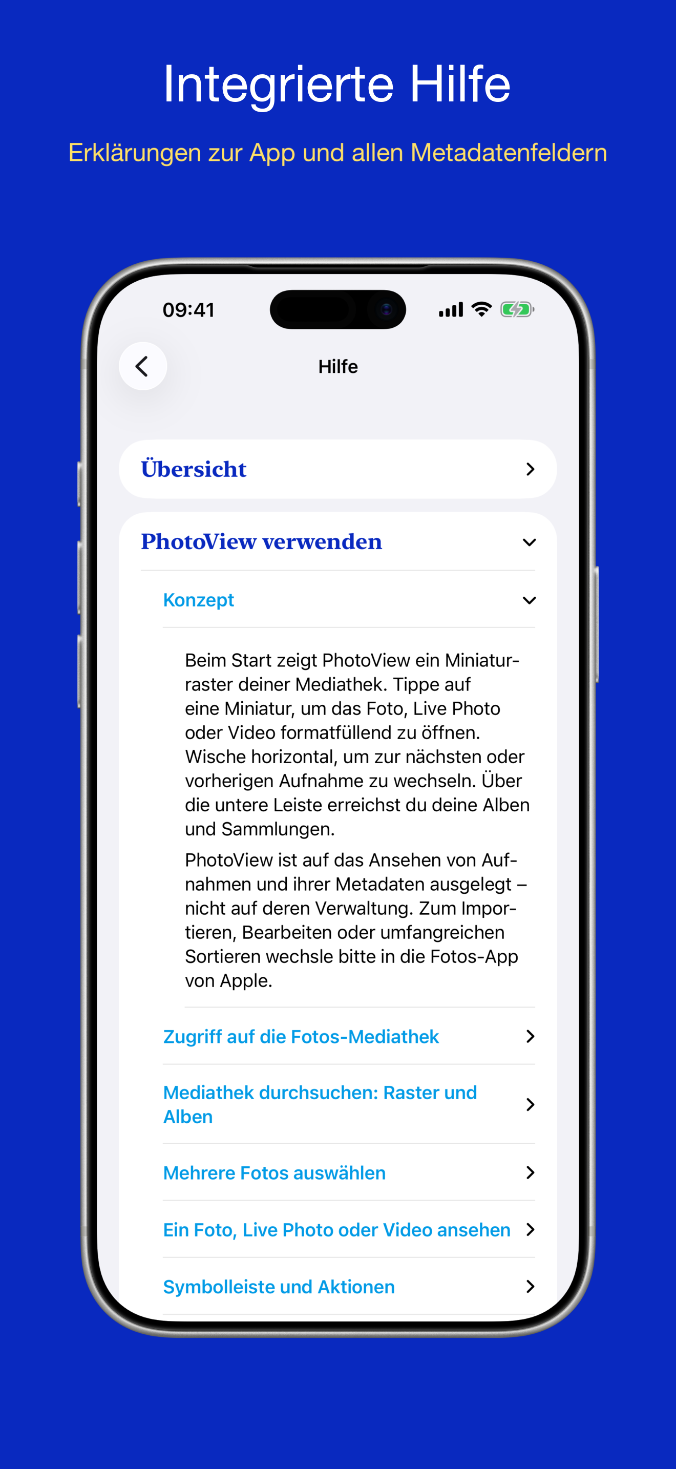 Die integrierte Hilfe und Anleitung